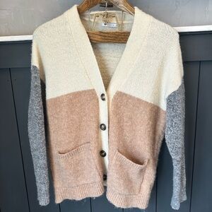 Staccato Brown Fuzzy Grampa Style Button Down Colorblock Cardigan size Medium